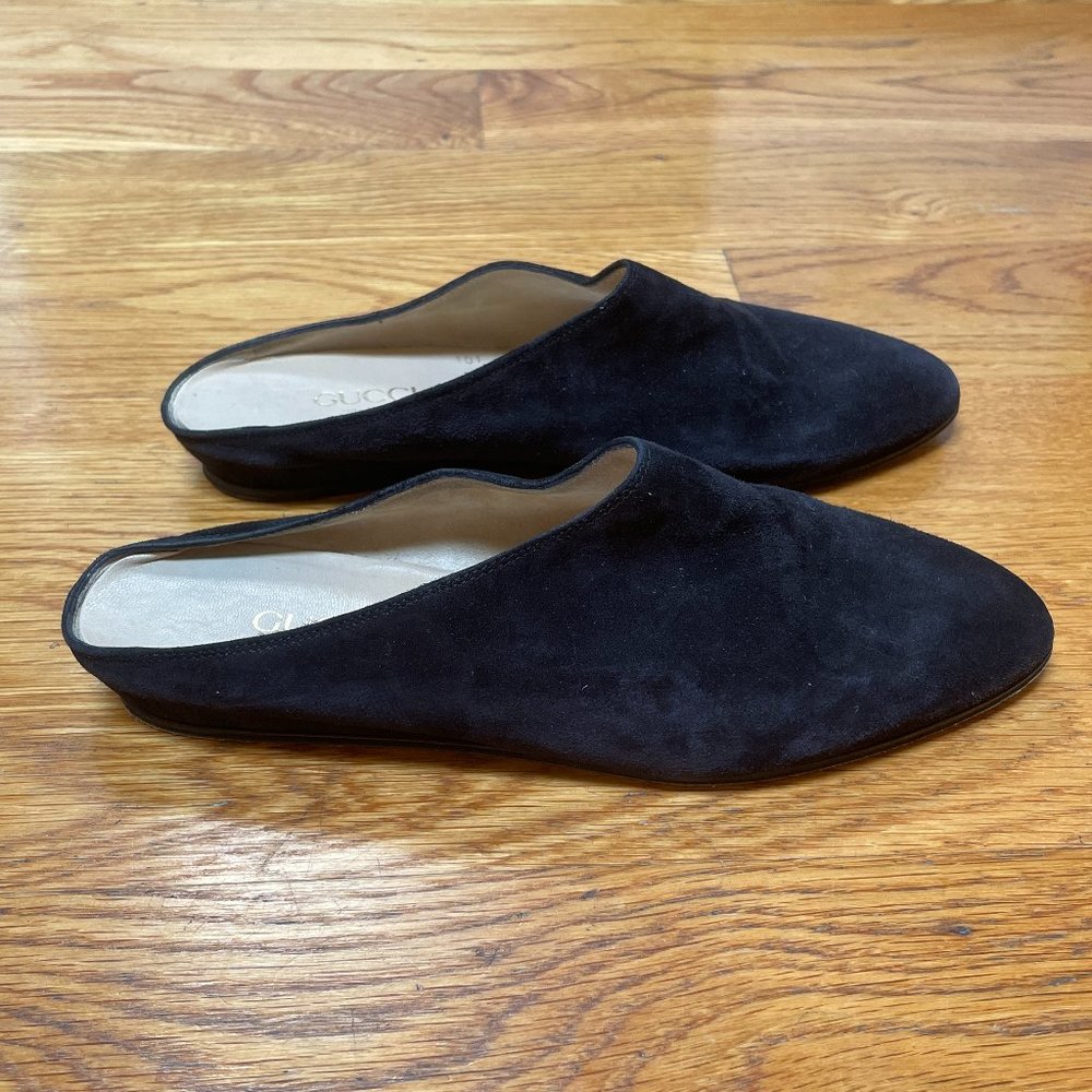 Gucci Black Suede Low Wedge Mules, 38